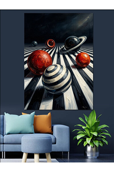 Artmeg Pânză decorativă cu planete geometrice și linii - Tablou din lemn MDF