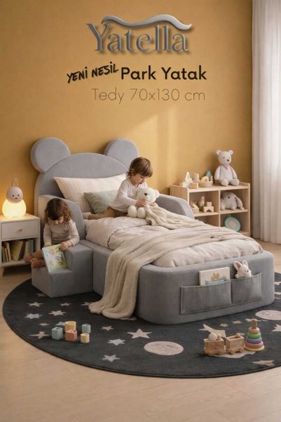 Luxury Tedyy Baza ve Başlıklı Montessori Full Sünger Yatak Seti 70 x 130 Gri