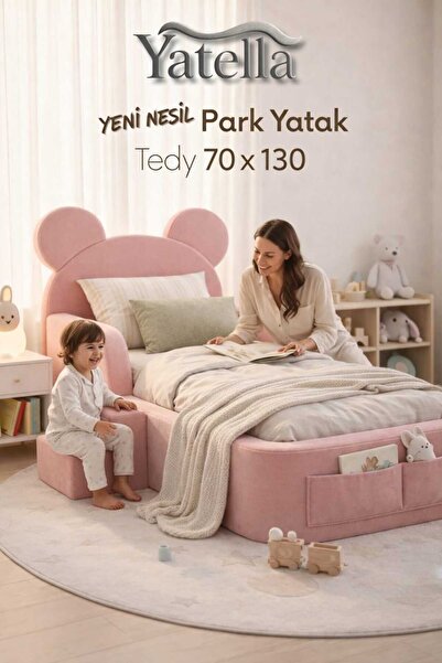 yatella Luxury Tedyy Baza ve Başlıklı Montessori Full Sünger Yatak Seti 70 x ...