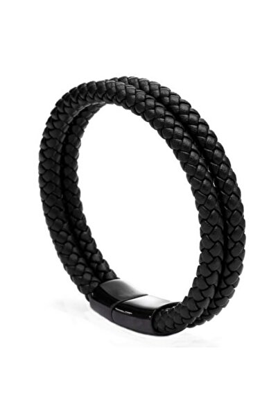 OutfitModa Ανδρικό Μαύρο Πλεκτό Δερμάτινο Βραχιόλι – Κομψό Μοντέρνο Στυλ + Συ...