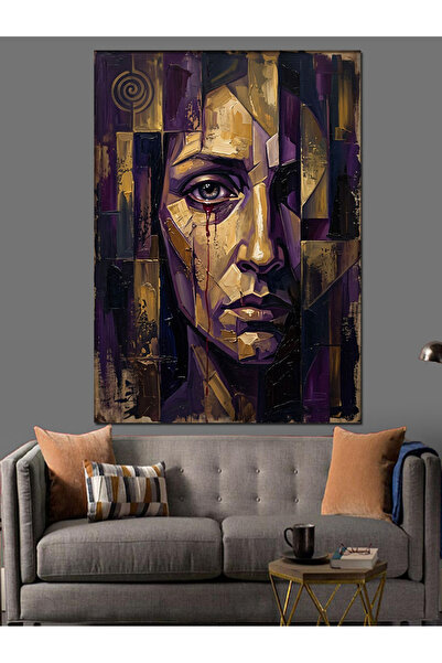 Artmeg Pânză decorativă cu artă abstractă a feței unei femei fragmentate - Ta...