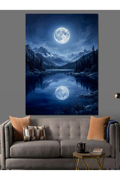 Artmeg Pânză decorativă cu peisaj lacuriu și reflexie a lunii pline - Tablou ...