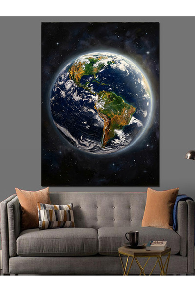 Artmeg View from Space Blue Earth Globe Decorative Canvas - Mdf Wood Table