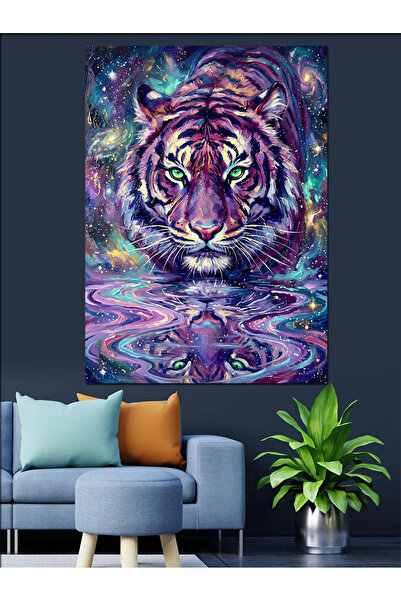 Artmeg Pânză decorativă cu fața de tigru galactic în tonuri de violet - Tablo...