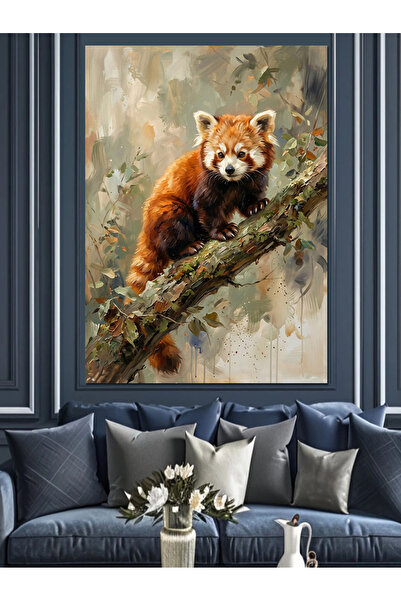 KanvasSepeti Ağaç Dalında Küçük Kızıl Panda Dekoratif Kanvas Tablo - Yağlı Bo...