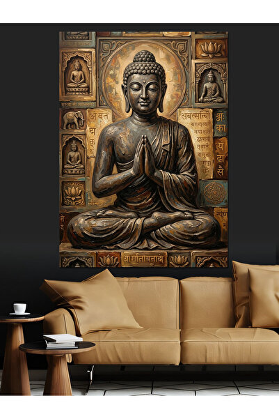 KanvasSepeti Meditasyon Yapan Altın Buda Heykeli Dekoratif Kanvas Tablo - Yağ...