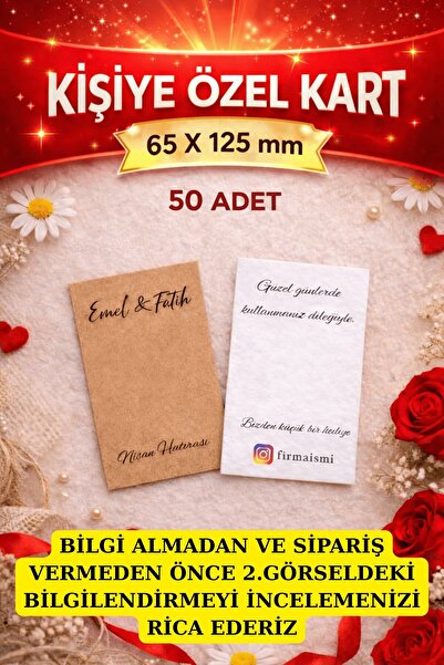 Emtory Gift Kişisel Kart | 50 Adet Kişiye Özel Kart - Firmaya Özel Kart - Kar...