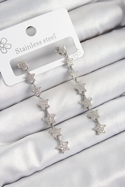 callerrons accessories Brass Zircon Stone Dangle Star Model Silver Color Wome...