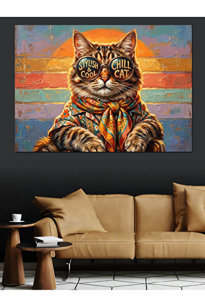 Artmeg Charismatic Cat with Glasses and Scarf Decorative Canvas - Mdf Wood Pa...