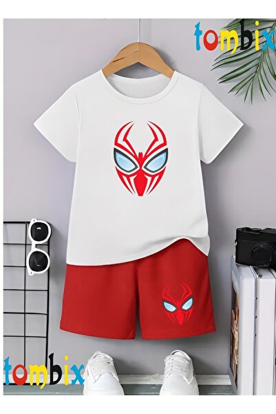 tombix Spider Mask Printed T-Shirt Shorts Summer Children's Set