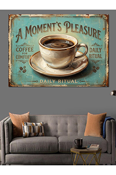 Artmeg Hot Coffee Decorative Canvas on Turquoise Background - Mdf Wood Table