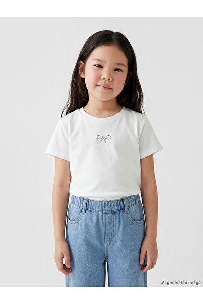 LC Waikiki Trendlucky Girl's T-Shirt with Embroidery and Difference Design