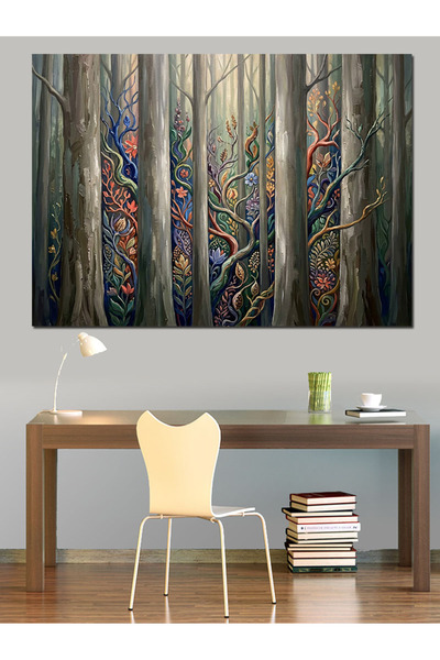 Artmeg Pânză decorativă cu pădure mistică și copaci strălucitori - Tablou din...
