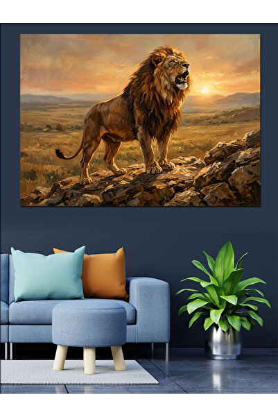 Artmeg Roaring Lion Wild Nature Painting Decorative Canvas - Mdf Wood Painting