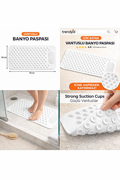 evolis kitchen Islak Zeminlerde Vantuzlu Banyo Ve Duş Kaydırmaz Paspası 70x36...