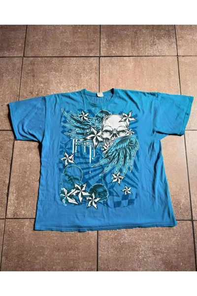 Köstebek Γοτθικό Μπλουζάκι Unisex με Κρανίο και Αστέρια σε Μπλε Χρώμα