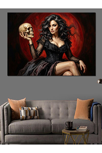 Artmeg Portret decorativ de femeie ținând un craniu în mână - Pânză decorativ...