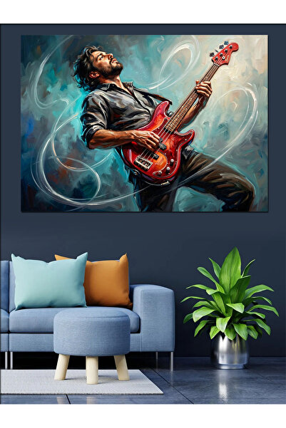 Artmeg Rock Singer Playing Electric Guitar Decorative Canvas - Mdf Wood Painting
