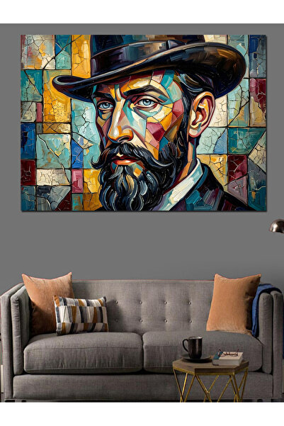 Artmeg Portret de bărbat cu barbă în stil cubic - Pânză decorativă - Tablou d...