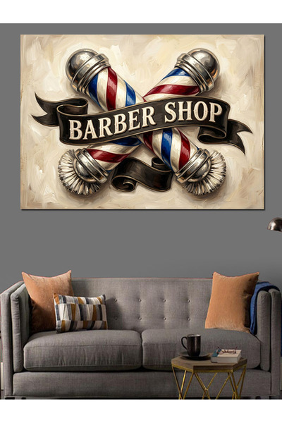 Artmeg Berber Direkli Klasik Barber Shop Dekoratif Kanvas - Mdf Ahşap Tablo