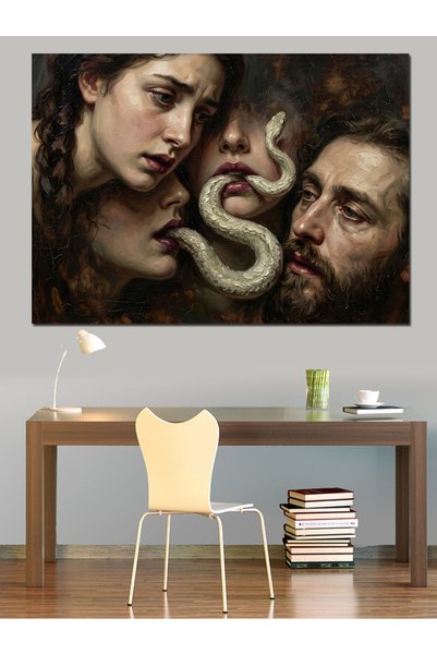 Artmeg Διακοσμητικός καμβάς με σχέδιο φιδιού και γυναικείου προσώπου σε στυλ ...