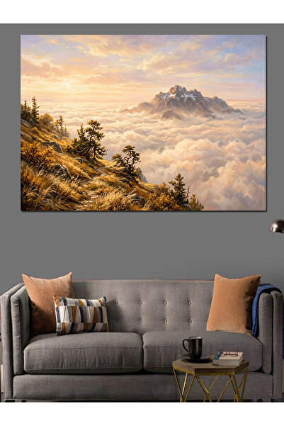 Artmeg Vârfuri de munte deasupra norilor, peisaj decorativ pe pânză - Tablou ...
