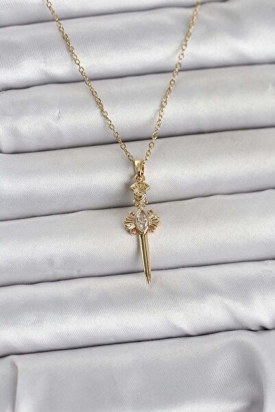Inure Jewelry سلسلة فولاذية 316L ذهبية اللون على شكل سيف للنساء