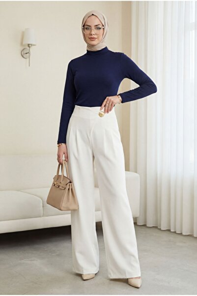 HİJABAYA Φαρδύ παντελόνι από κρεπ με φερμουάρ στο πλάι, καρφίτσα και λεπτομέρ...