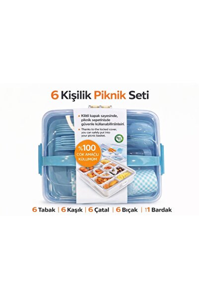 genel tr Lovely Piknik Seti 6 Kişilik 32 Parça Mavi