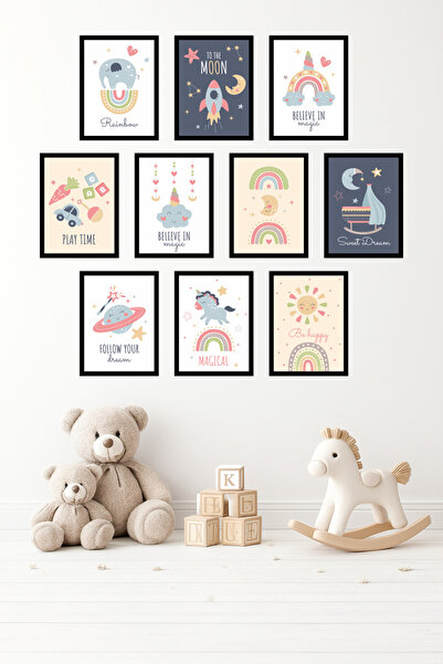 UNT Σετ 10 Πίνακες με Μίνιμαλ Εμφάνιση Πλαισίου, Παστέλ, Παιδικό Δωμάτιο, Σετ...