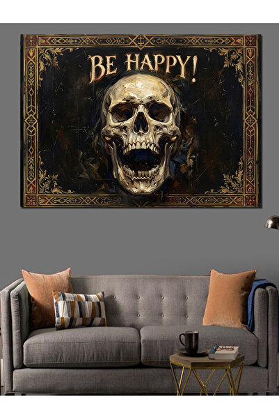 Artmeg Be Happy Smiling Skull Painting Decorative Canvas - Mdf Wood Painting