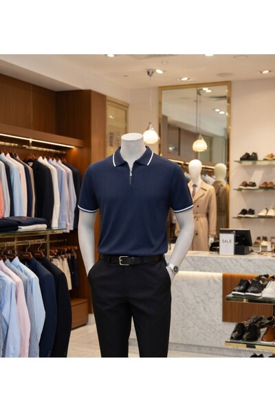 zs zaos fashion Men's Poloyaka 100% Cotton Knitwear T-Shirt Zipper Stripe Pat...