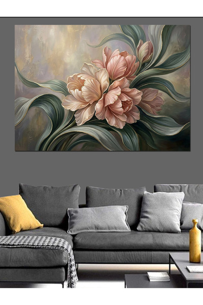 Tablo Mega Vazoda Pastel Tonlu Pembe Çiçekler Dekoratif Kanvas - Mdf Ahşap Tablo
