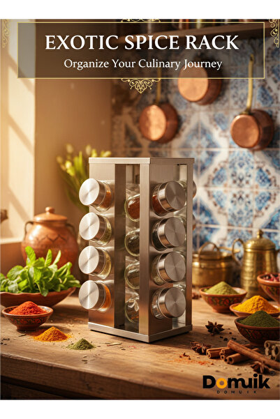 Domuik 16-Piece Rotating Spice Jar Set silver/Clear