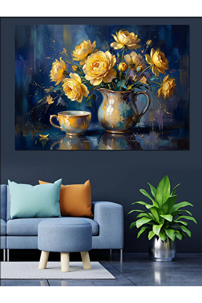 Artmeg Trandafiri galbeni în vază Tablou decorativ clasic pe pânză - Tablou d...
