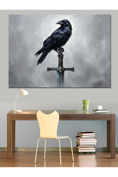 Artmeg Pictură cu pasărea corbă pe sabie - Pânză decorativă - Tablou din lemn...