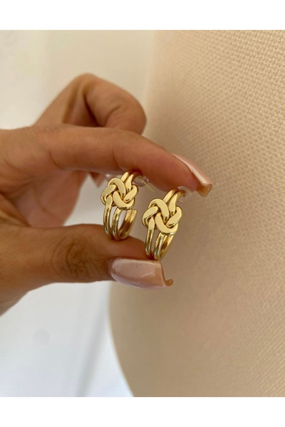 Bade Jewelry أقراط FD Gold Knot ذات التفاصيل المفصلة ذات الحلقات المزدوجة الم...