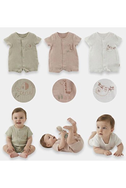 Bulut Anne ve Çocuk Necix's 3-Piece Muslin Fabric Men's Overalls Summer Green...