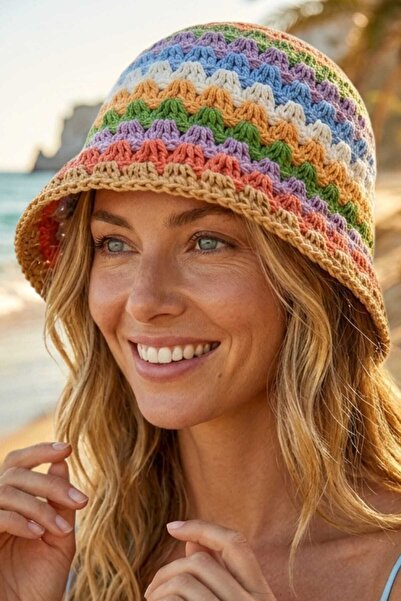 Mood Agenda Γυναικείο ψάθινο καπέλο με ζιγκ-ζαγκ σχέδιο, πλεκτό, καλοκαιρινό ...