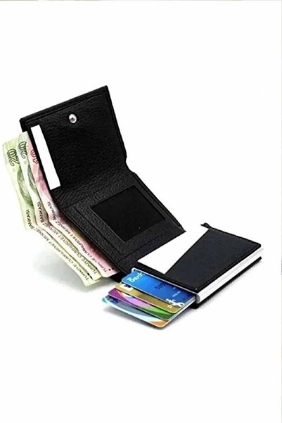 vynor atelier Black RFID Protected Mechanism Card Holder Wallet - Automatic Mechanism Wallet