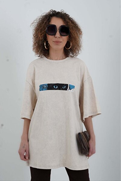 Zelish My Sister Μπλουζάκι Oversize με στάμπα Cat Eye και απαλό εφέ