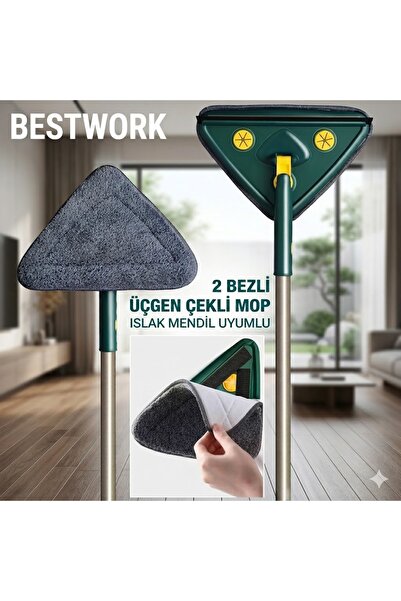 bestwork 2 Bezli Üçgen Çek Çekli Mop Islak Mendil Uyumlu