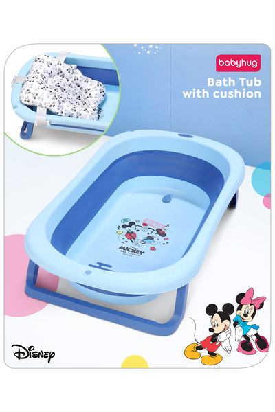 Babyhug Disney حوض استحمام للأطفال بطبعة ميكي والأصدقاء، مع وسادة، قابل للطي،...