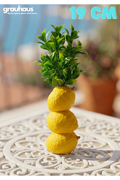 GRAUHAUS Alaçatı Limon Dekoratif Tek Dal Vazo Balkon Masa Süsü 19 CM