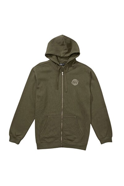 Salty Crew Φούτερ με κουκούλα και ασύμμετρο φερμουάρ, σε χρώμα σκούρο λαδί, XL