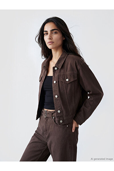 LC Waikiki Lcw Vision Brown Oversize Women's Jean Jacket with Nevavm Differen...