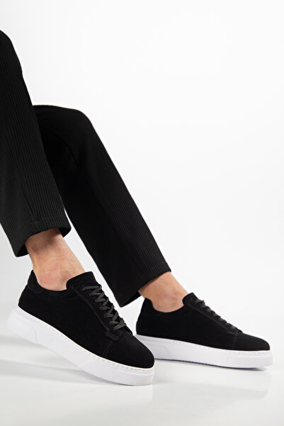 FAYMAZ Ανδρικά παπούτσια από μαύρο σουέντ δέρμα, λευκή σόλα, casual ανδρικά π...