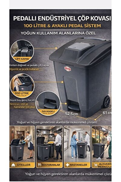 figanlar ambalaj 100 Lt Pedallı Çöp Kovası Planet UP229 | Çift Kapaklı Tekerl...