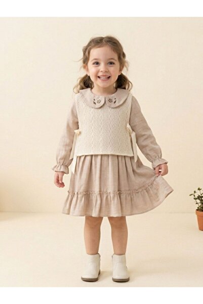 Cherrys Bebek Φόρεμα για κορίτσια με δαντελένια ποδιά και γιακά μωρού