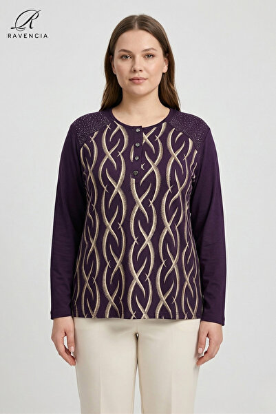 Ravencia Γυναικεία μπλούζα από χτενισμένο βαμβάκι με σχέδιο ρίγες, στάμπα, σχ...